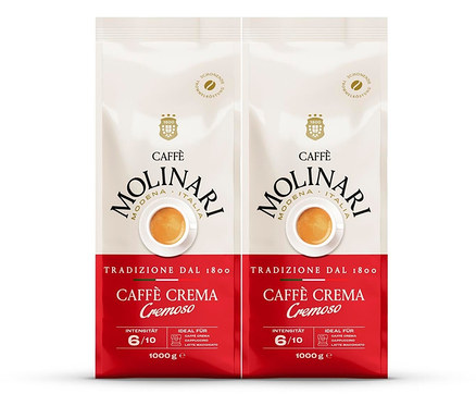 Deux paquets de Caffè Molinari Caffè Crema Cremoso - 1 kg chacun.