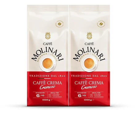 Deux paquets de Caffè Molinari Caffè Crema Cremoso - 1 kg chacun.
