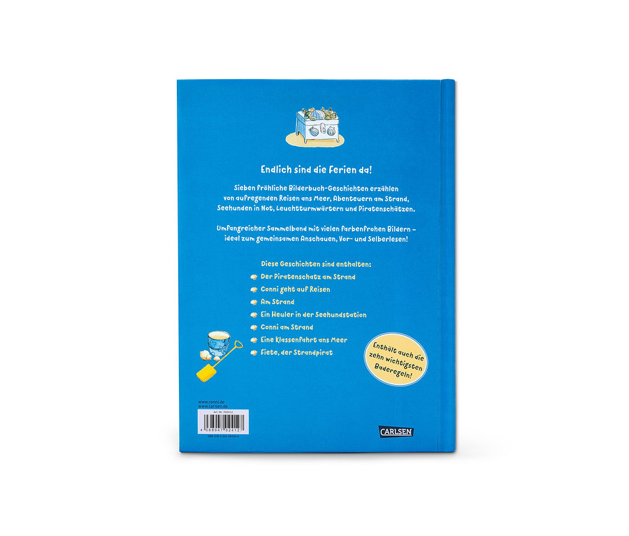 Quatrième de couverture bleue du livre « Les plus belles histoires de vacances » (en allemand).