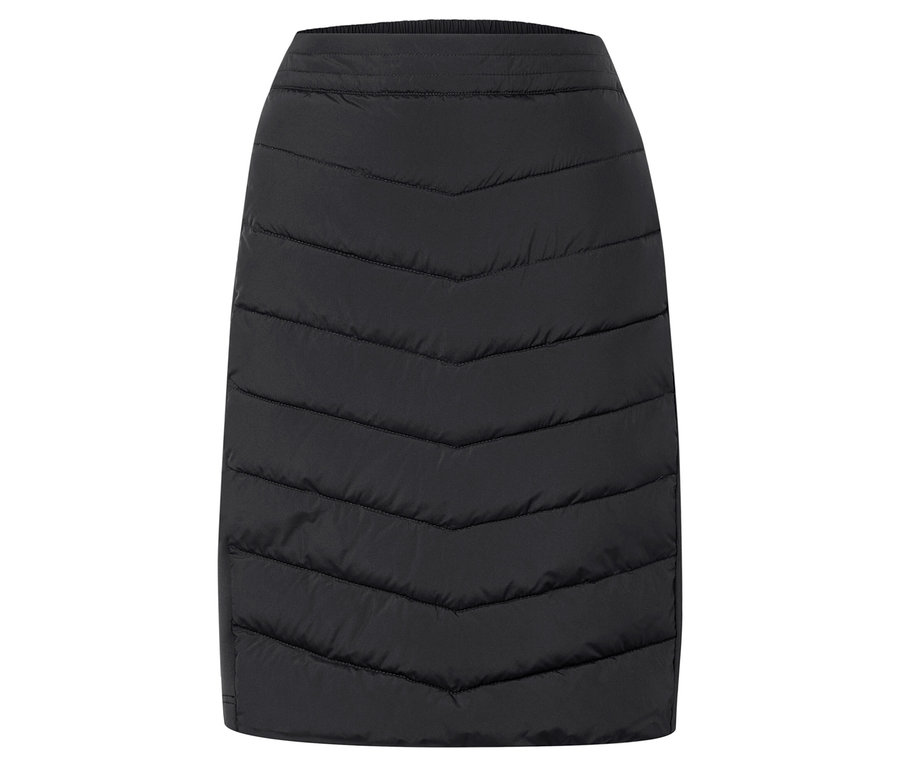 Une jupe matelassée noire sur fond blanc.