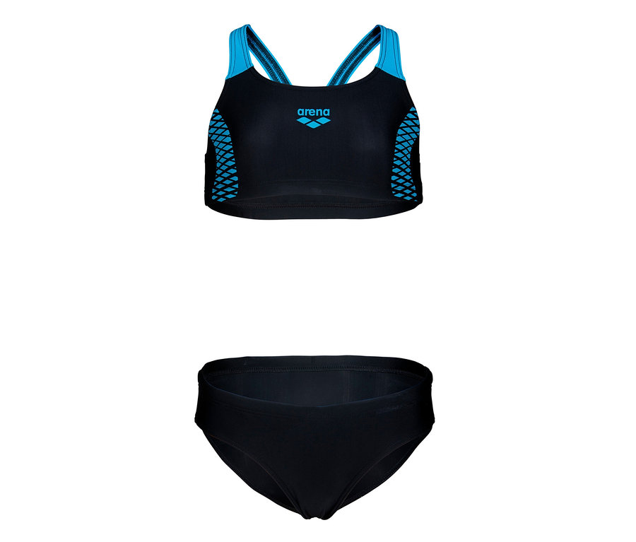 Bikini arena Feel Openings Energy Back noir pour enfant avec détails bleus.