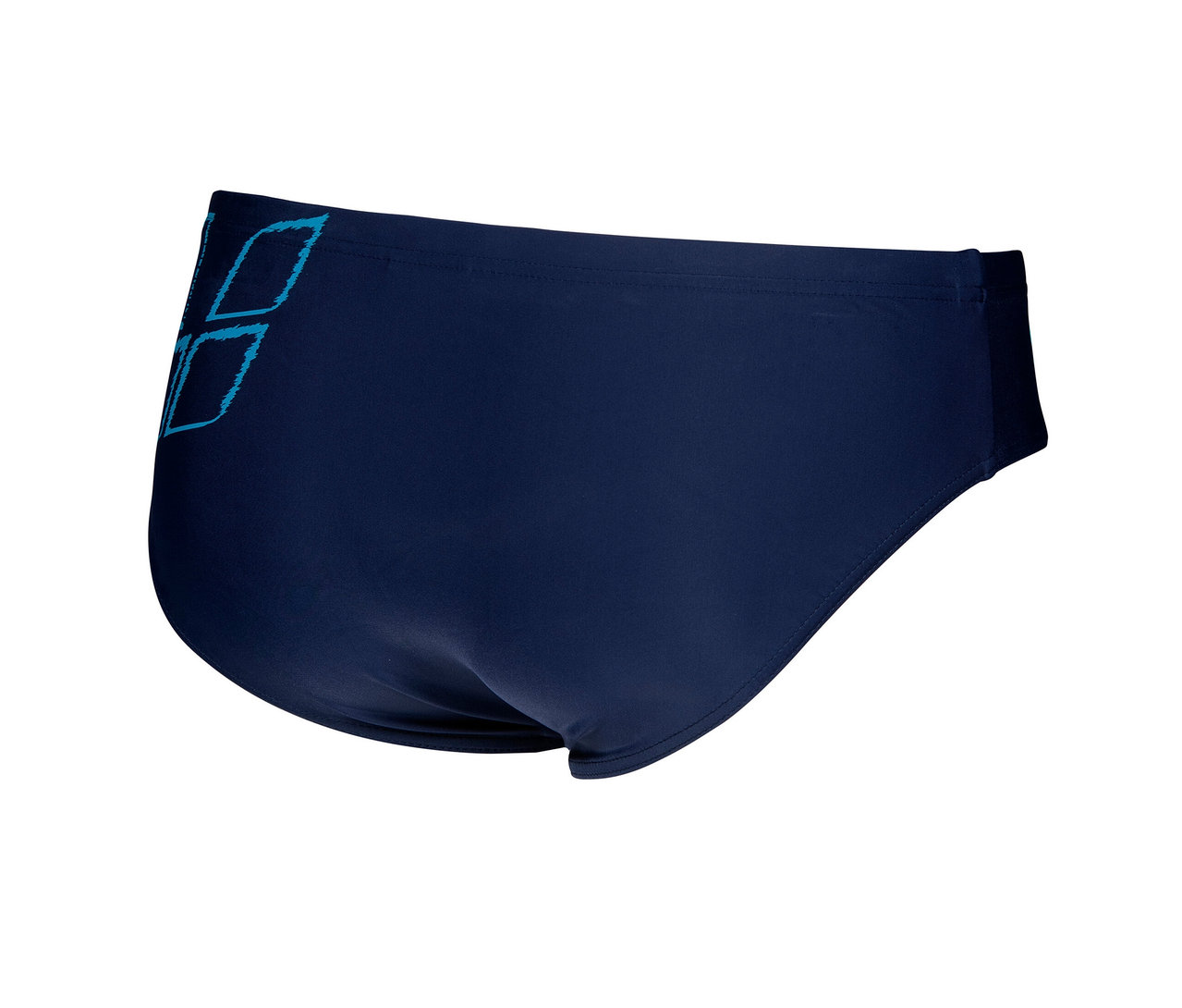 Vue détaillée d'un maillot de bain slip arena Scratchy, bleu marine.