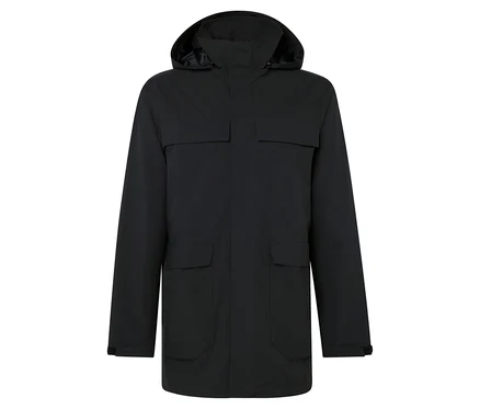 Veste noire à capuche avec poches.