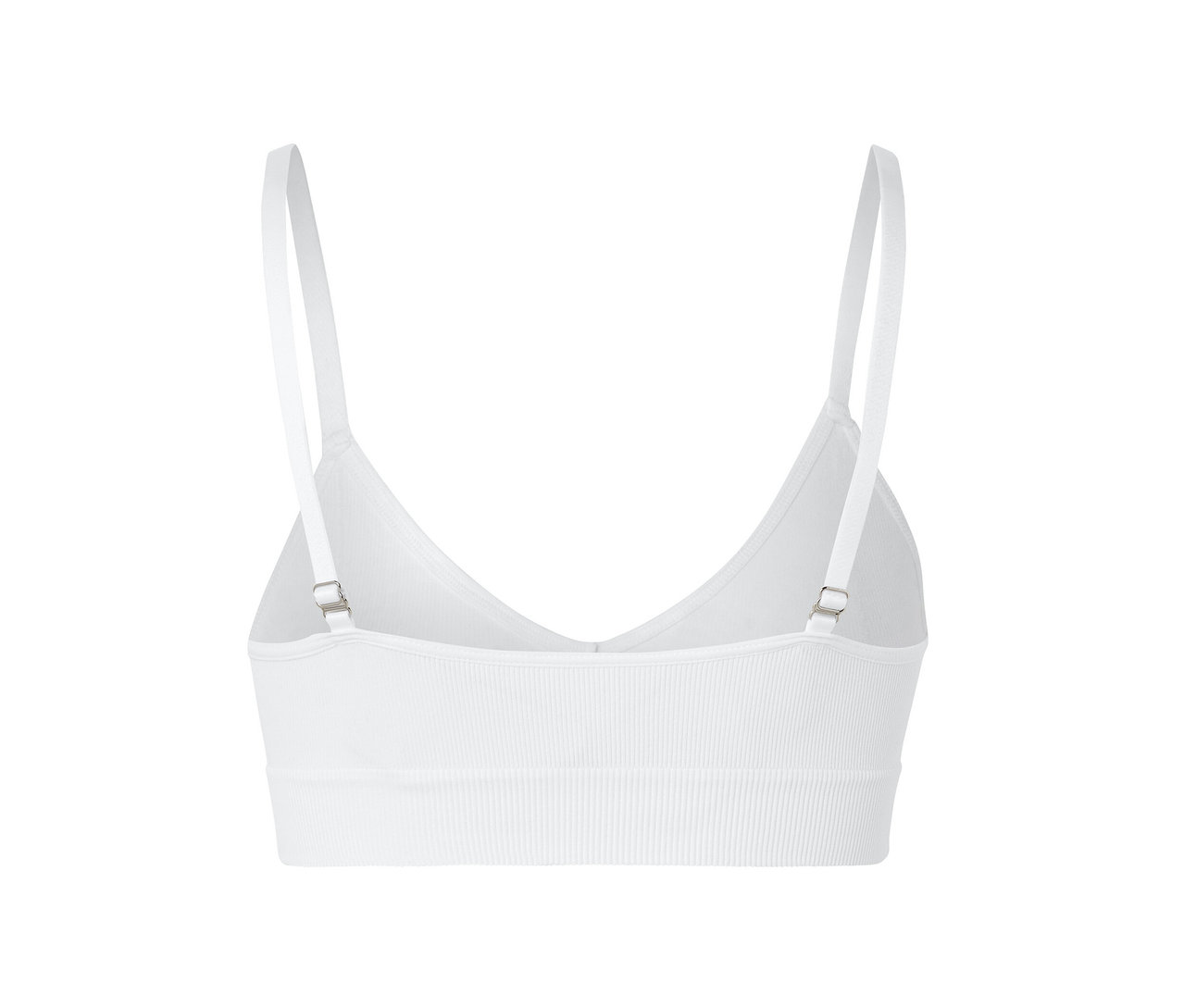 Vue détaillée d'un bustier seamless blanc avec structure côtelée.