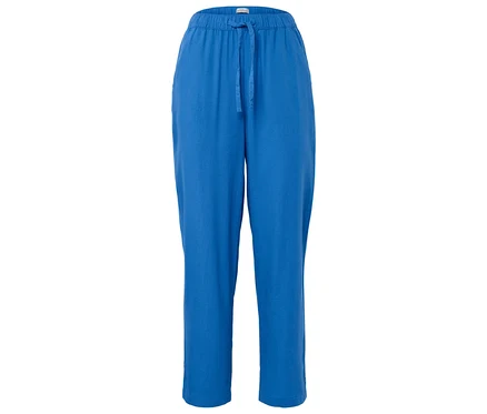 Pantalon bleu avec cordon de serrage.