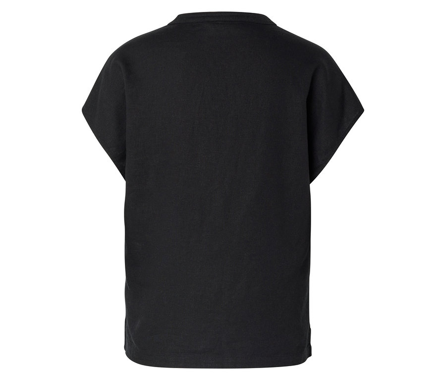 T-shirt noir à manches courtes, photographié de dos.