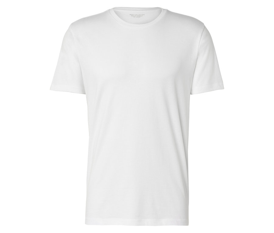 T-shirt blanc à manches courtes, posé à plat.