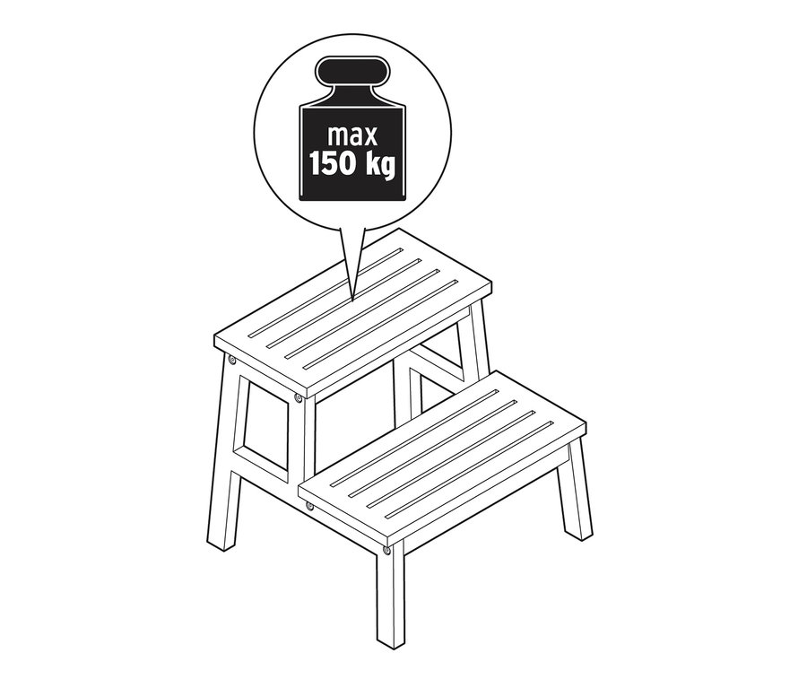 Un tabouret en bois massif est représenté dans un dessin en noir et blanc.