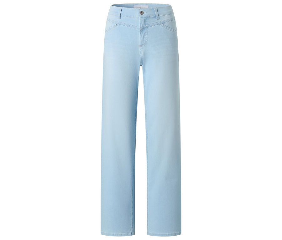 Jean Angels Denim «
Liz Modern
» à jambes larges bleu clair sur fond blanc.