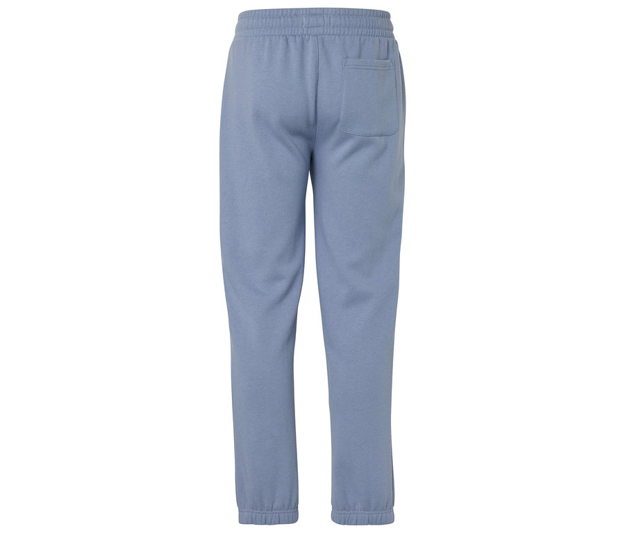 Vue arrière d'un pantalon de survêtement bleu clair avec une taille élastique et une poche arrière.