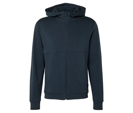 Sweat à capuche bleu marine avec fermeture éclair intégrale.