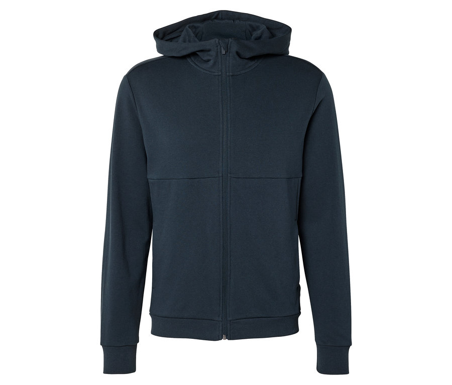 Sweat à capuche bleu marine avec fermeture éclair intégrale.
