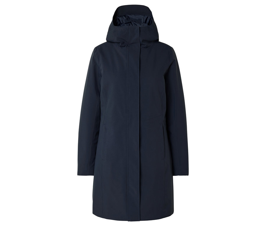 Imperméable bleu marine à capuche, vue de face.