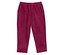 Un pantalon en velours côtelé bordeaux avec cordon de serrage et poches sur fond blanc.