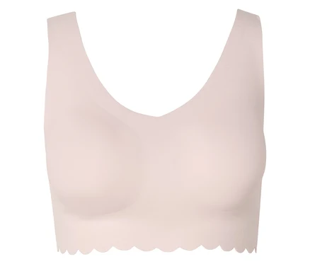 Soutien-gorge rose clair sans armatures avec ourlet ondulé.