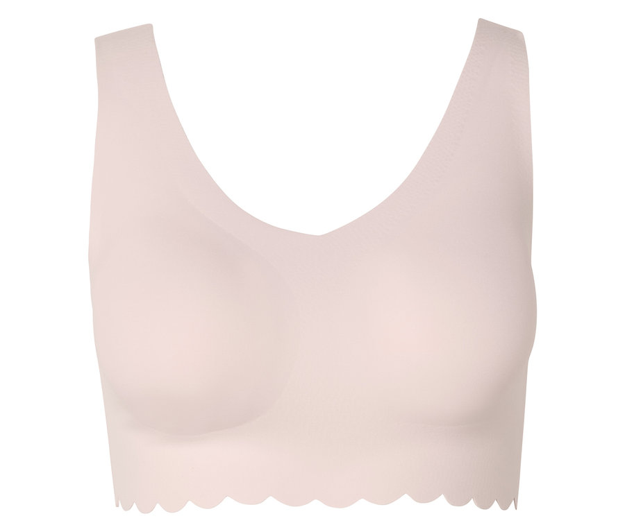 Soutien-gorge rose clair sans armatures avec ourlet ondulé.