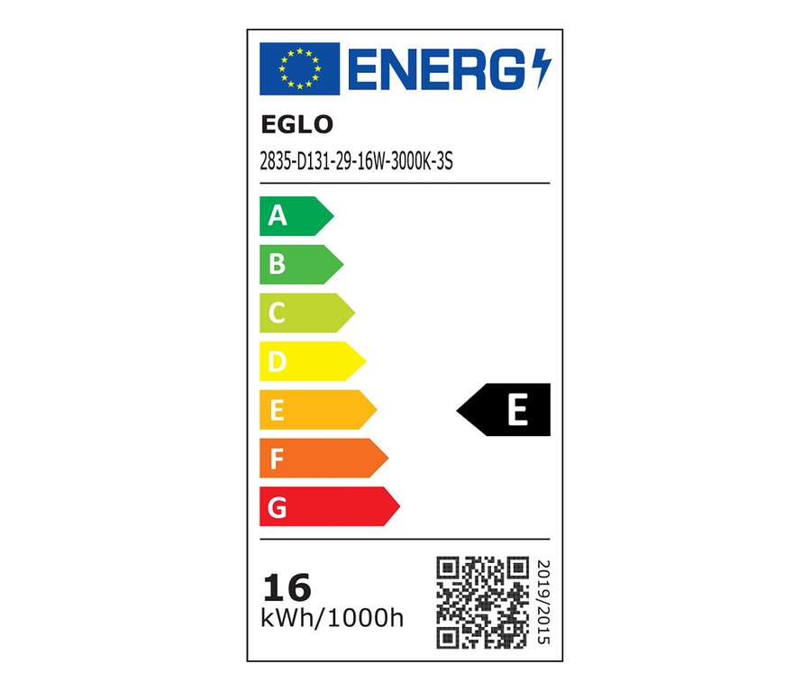 Étiquette énergétique EGLO 2835-D131-29-16W-3000K-3S avec classe d'efficacité énergétique E.