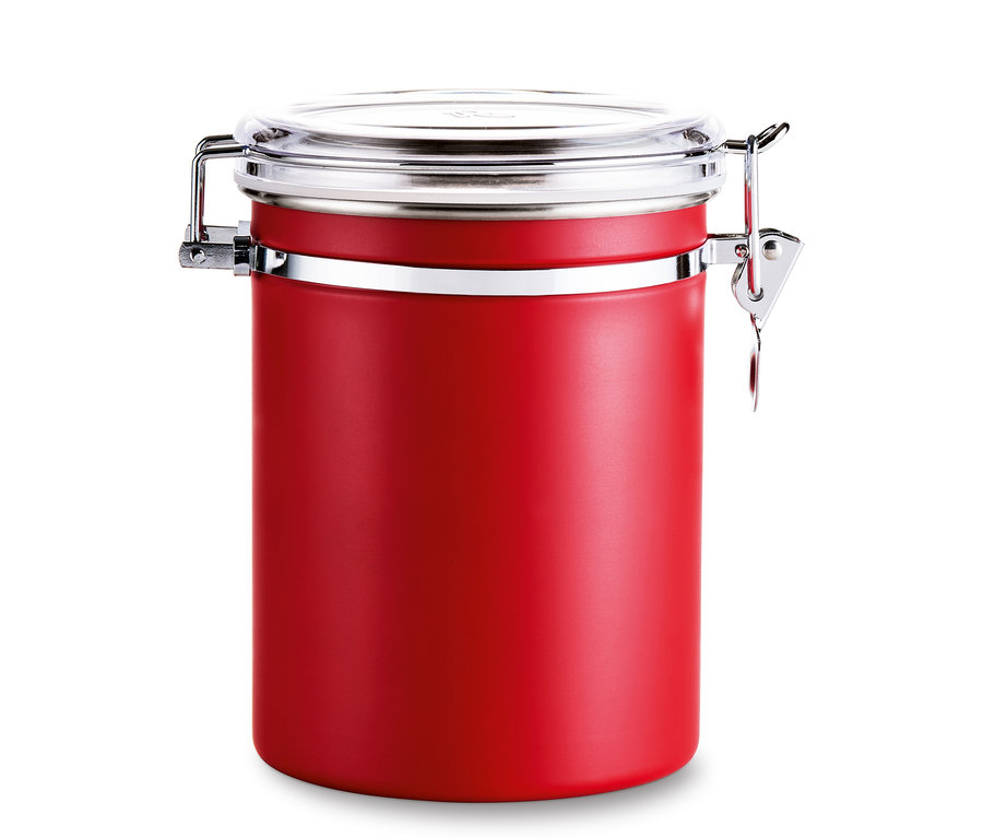 Une boîte à arômes rouge avec un couvercle en métal.