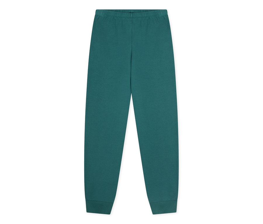 Pantalon de pyjama enfant SCHIESSER en interlock vert, posé à plat.