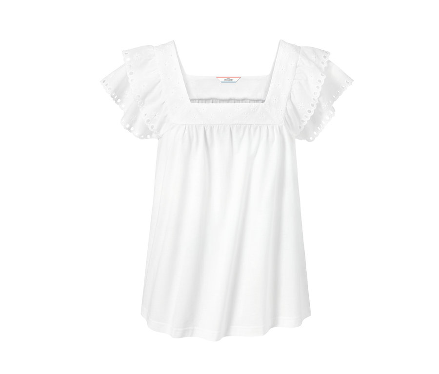 T-shirt blanc avec broderie et encolure carrée.