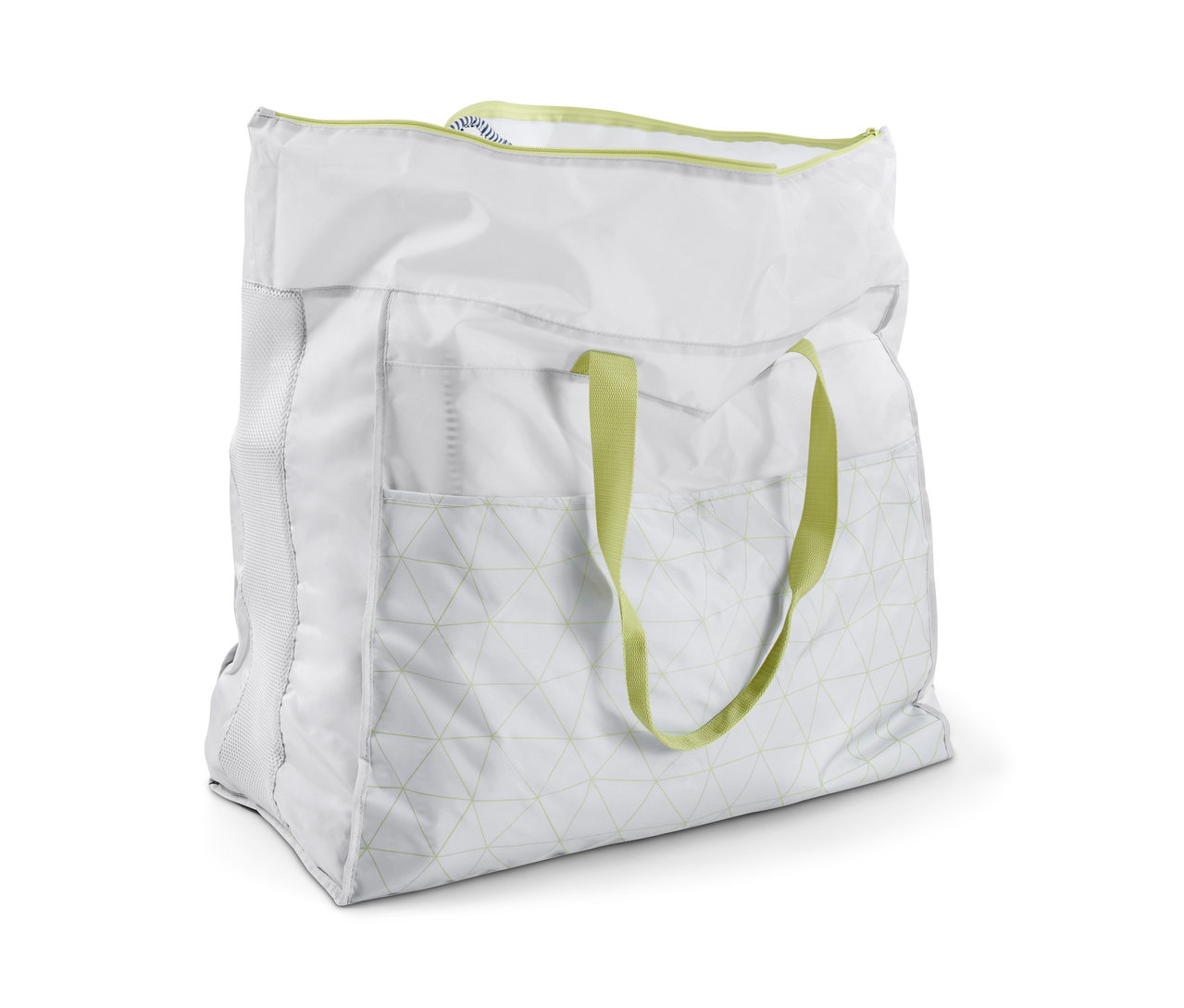Un sac à literie jumbo blanc avec des détails vert clair.