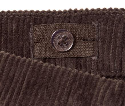 Gros plan sur un short en velours pour enfants avec un bouton.
