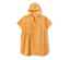 Poncho en éponge orange pour tout-petits avec des pois noirs et une capuche.