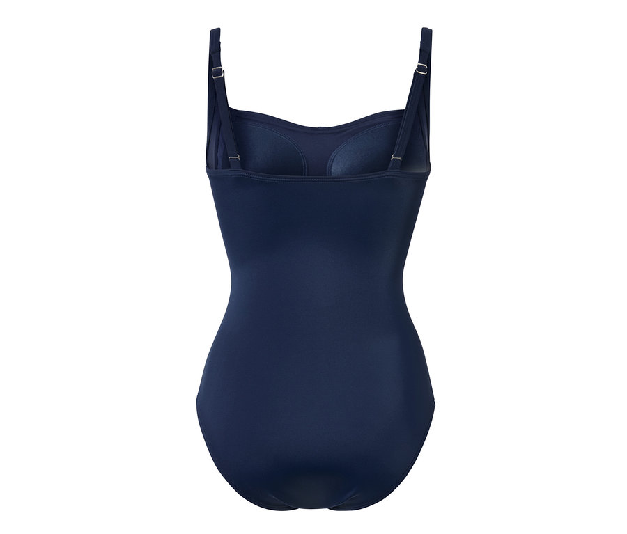 Vue détaillée d'un maillot de bain modelant bleu.