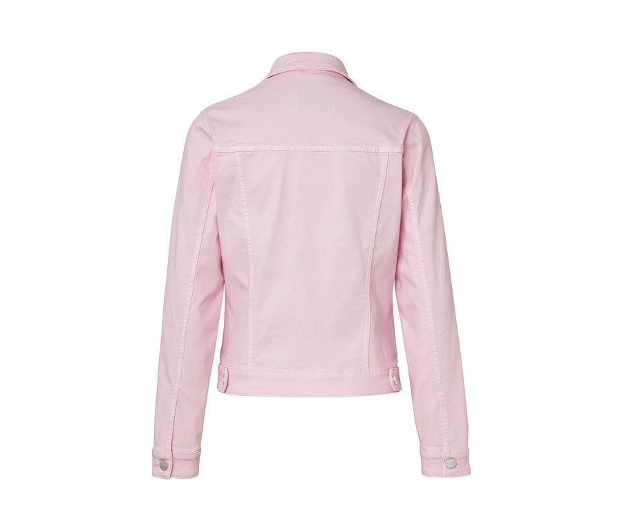 Vue arrière d'une jaquette en jeans rose pâle.