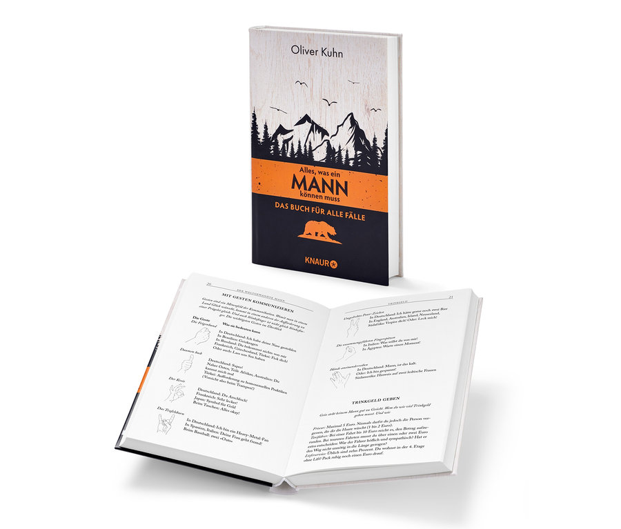 Le livre « Alles, was ein Mann können muss » (en allemand) est ouvert à côté d'un livre fermé du même nom.