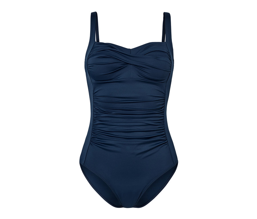 Maillot de bain modelant bleu avec bretelles.