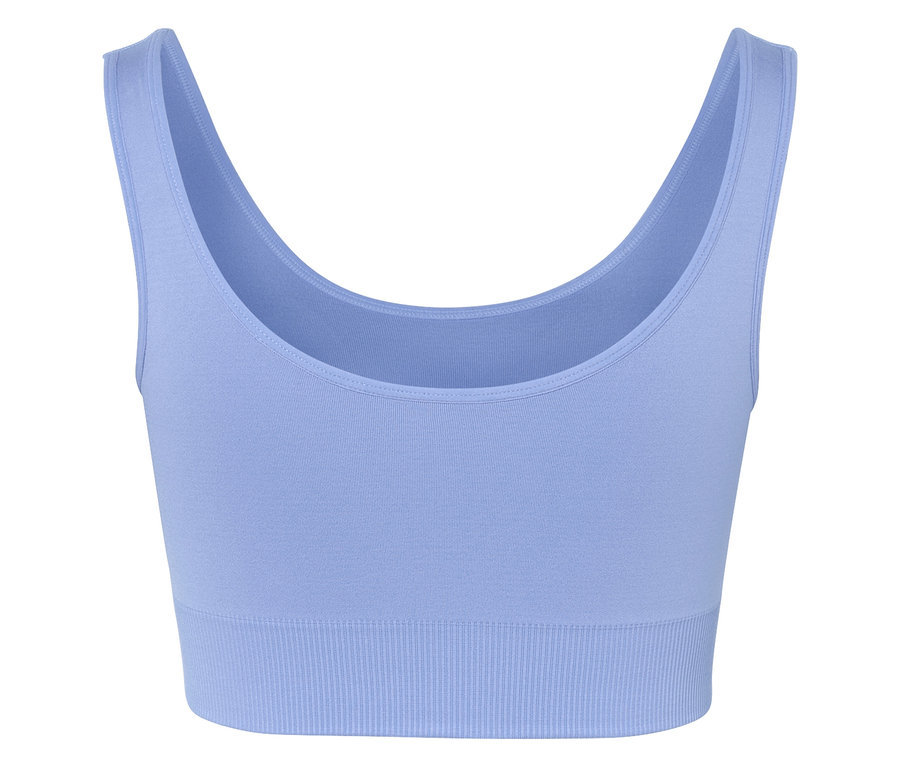 Détail d'une brassière de sport bleu clair.