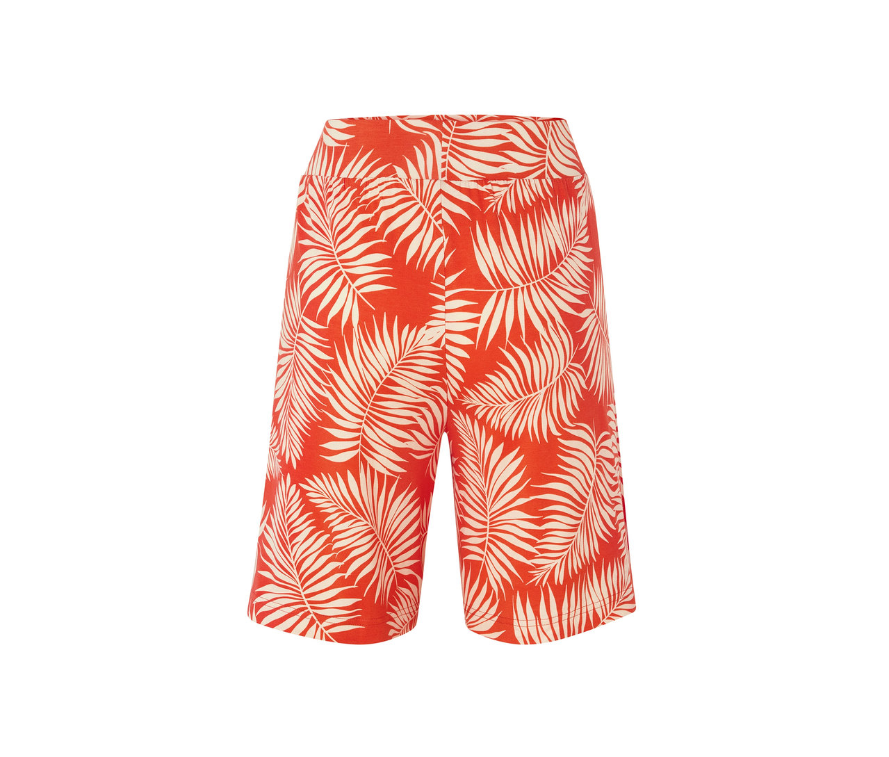 Short en jersey imprimé orange avec motif de feuilles.