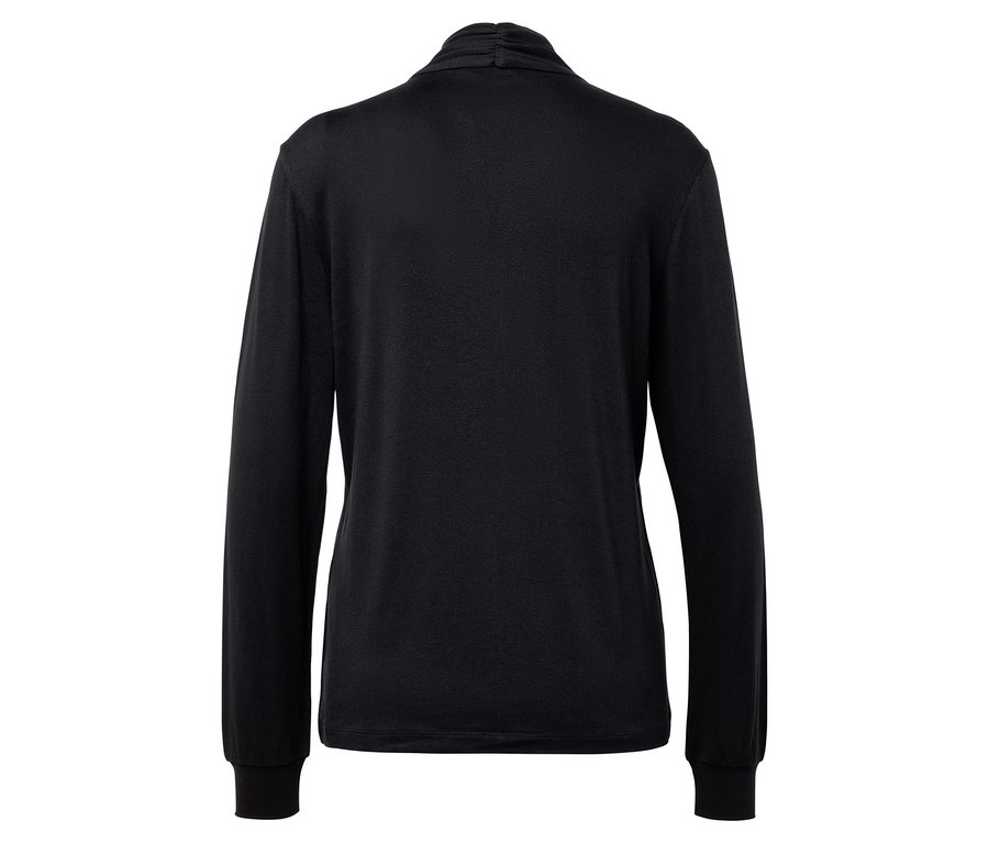 Vue arrière d'un t-shirt noir à manches longues avec un col roulé.