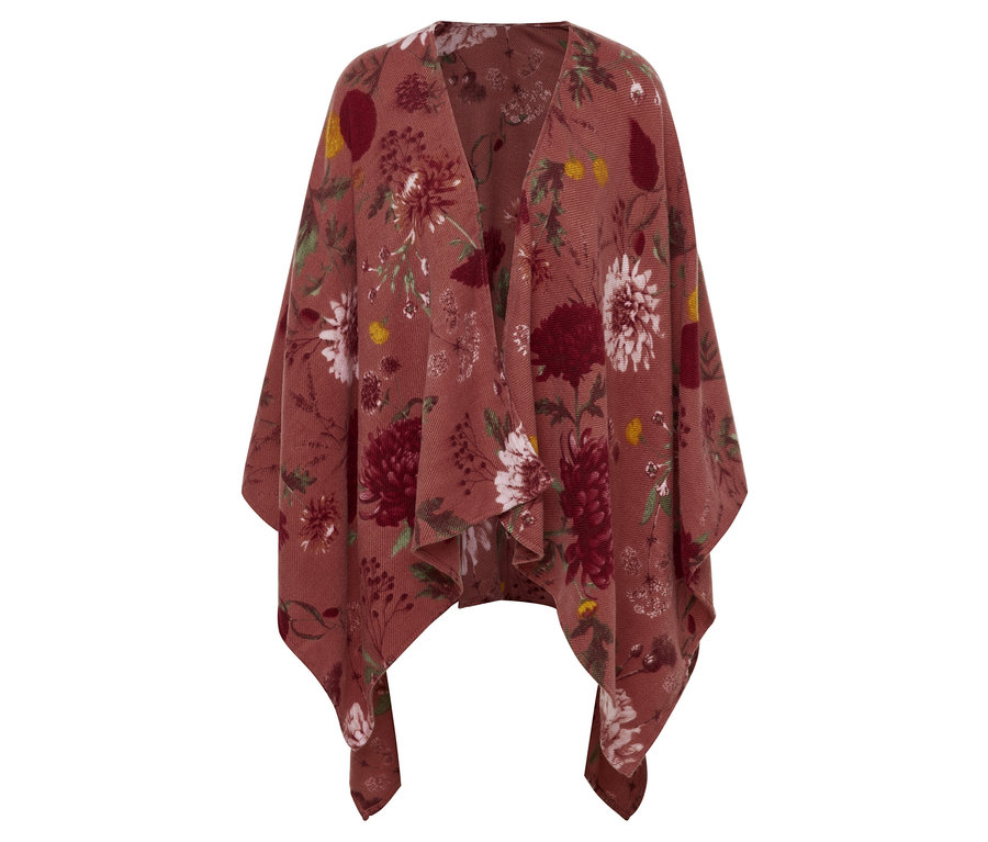 Châle fleuri avec motif floral marron.