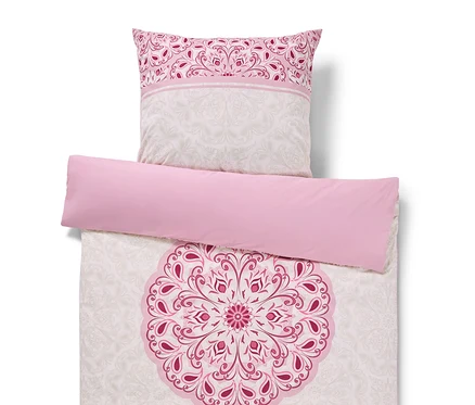 Parure de lit en renforcé rose et verte avec mandala de taille standard et grande taille.