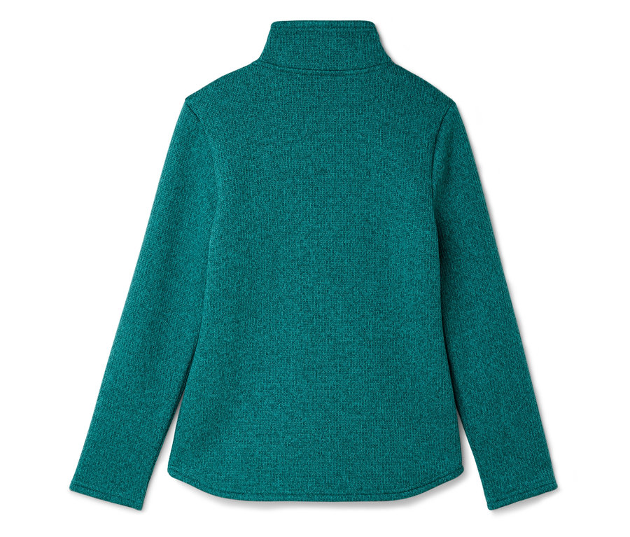 Vue arrière d'un pull vert à manches longues et col roulé.