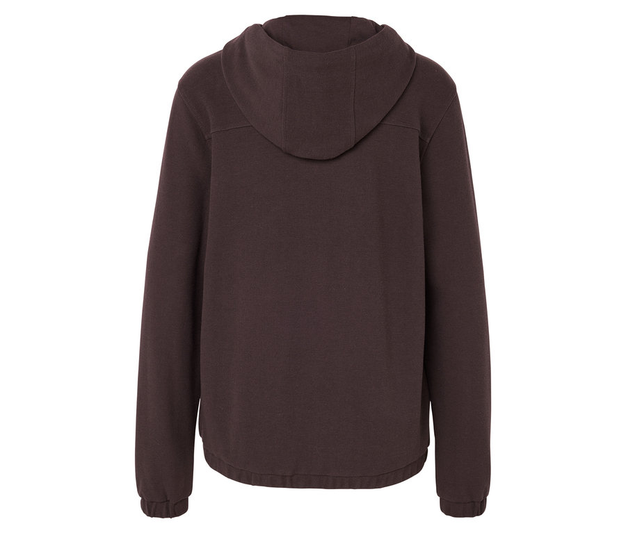 Vue arrière d'un sweat à capuche marron.