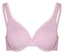 Gros plan d'un soutien-gorge violet avec de la dentelle et un petit nœud au milieu.