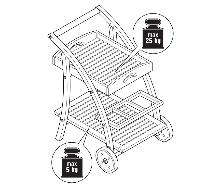 Illustration d'un chariot de bar avec plateau amovible.