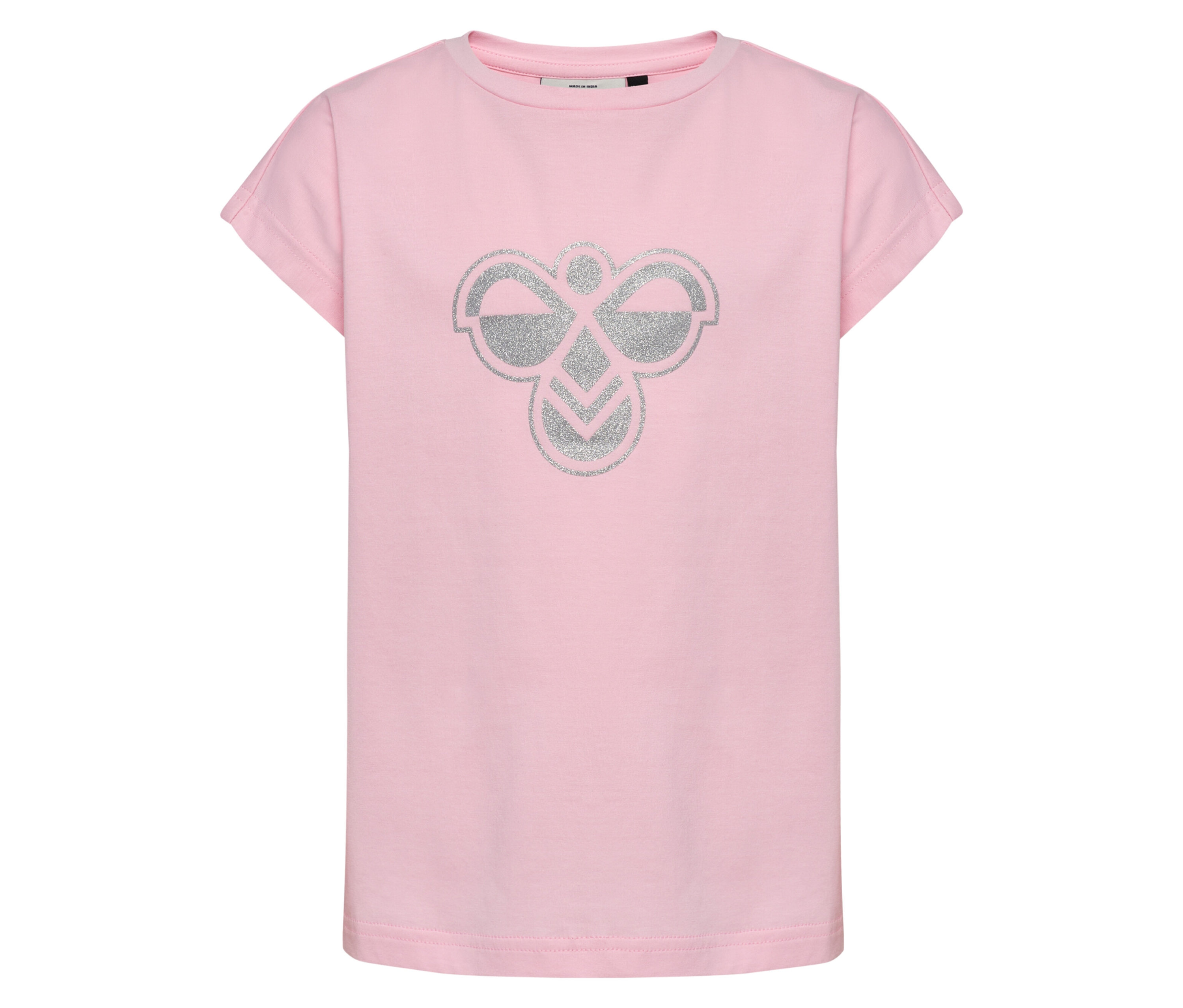 T-shirt rose hummel® HMLJR Reg Big Bee avec grand logo argenté sur le devant.