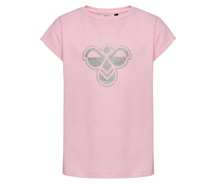 T-shirt rose hummel® HMLJR Reg Big Bee avec grand logo argenté sur le devant.
