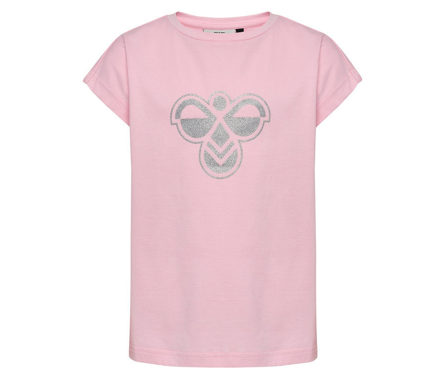 T-shirt rose hummel® HMLJR Reg Big Bee avec grand logo argenté sur le devant.