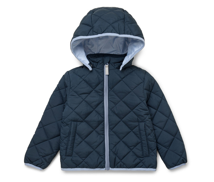 Doudoune à capuche bleu marine avec doublure bleu clair et fermeture éclair