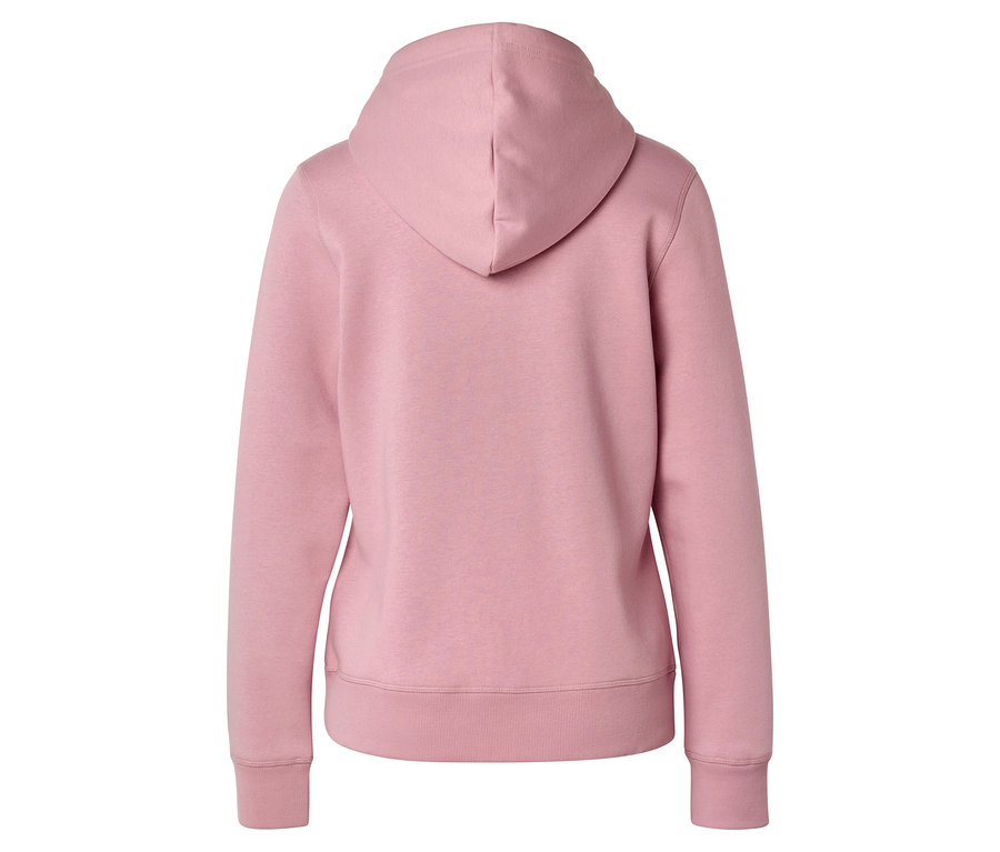 Vue arrière d'un sweat à capuche rose avec capuche, manches longues et poignets côtelés.