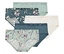 Cinq culottes pour femmes sont superposées, avec des motifs floraux et des détails en dentelle dans des tons de vert, bleu et crème.