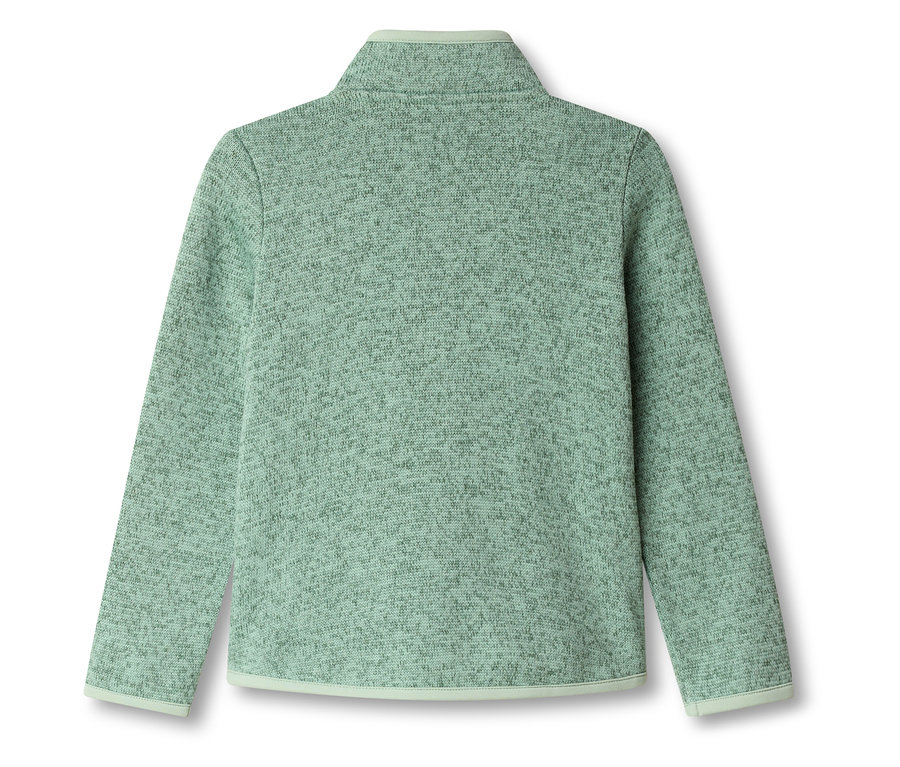 Pull en polaire vert clair avec fermeture éclair au col, vue arrière.