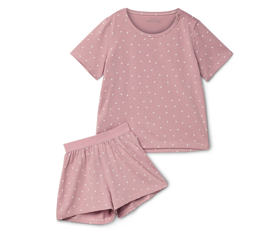 Ensemble de pyjama rose à pois comprenant un haut à manches courtes et un short.