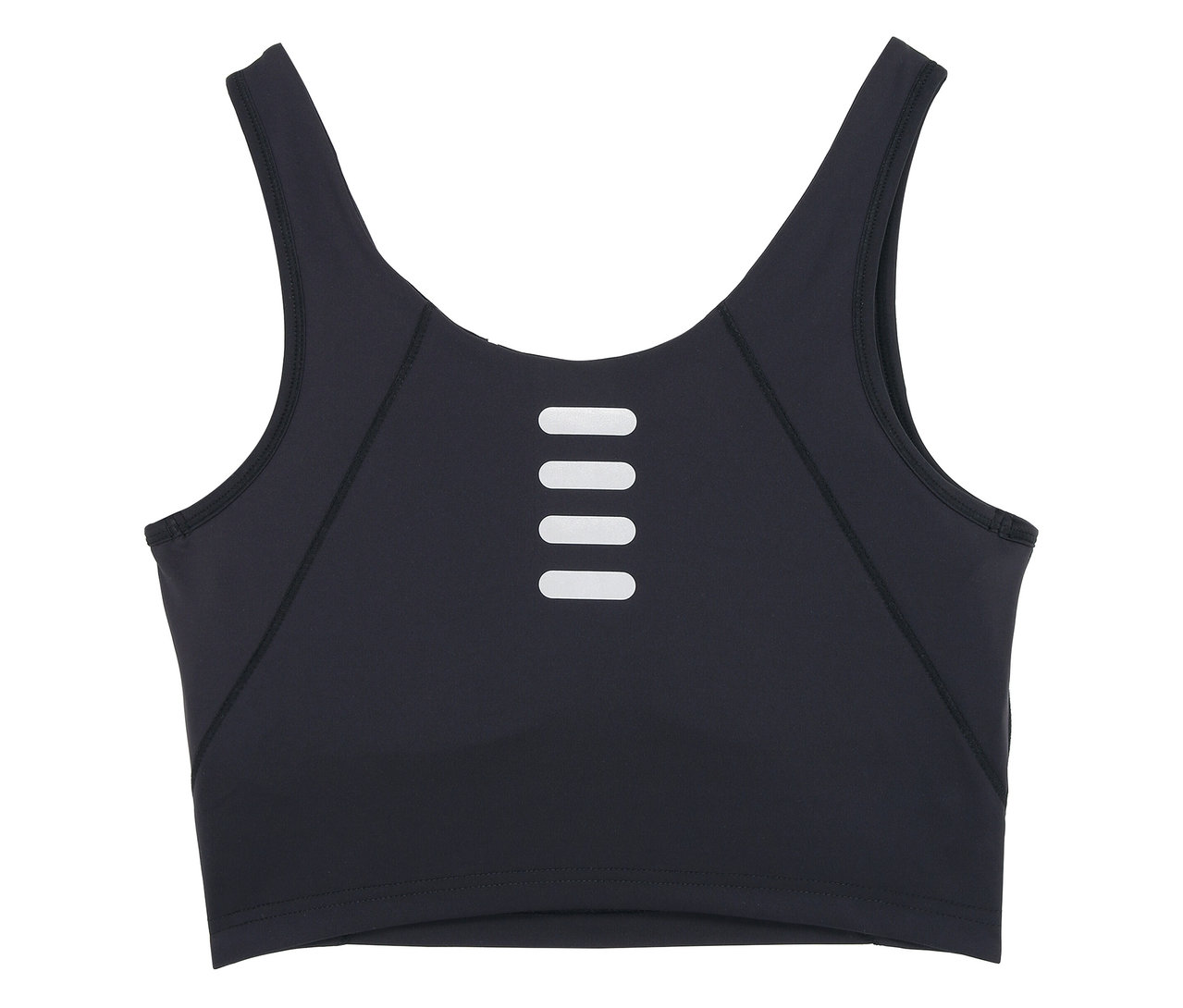 Soutien-gorge de sport noir FILA Damen avec quatre bandes blanches horizontales au centre.