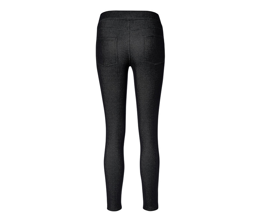 Vue arrière d'un legging doublé à l'aspect jean, denim noir.